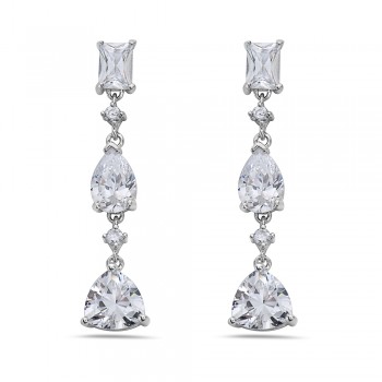 Brass Earring 7X5mm Clear Cubic Zirconia Square+11X7mm Tear Drop+10X9mm Tr