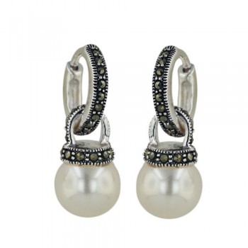 Brass Earg Huggie W/Drops+10*10Mm Faux Pearls