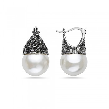 Marcasite Earring Latch White Pearl 12mm (Matching 6M-574P-4)