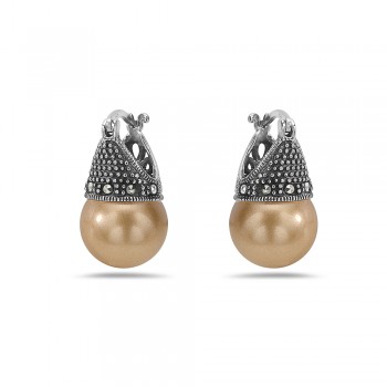 Marcasite Earring Latch Gold Pearl 12mm (Matching 6M-574P) -L