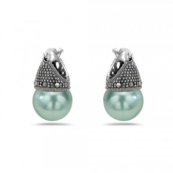 Marcasite Earring Latch Green Pearl 12mm (Matching 6M-574P) -