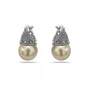 Marcasite Earring Latch Olive Pearl 12mm (Matching 6M-574P) -