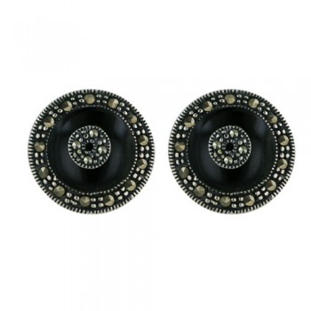 Marcasite Earring Round Onyx with Marcasite Circle