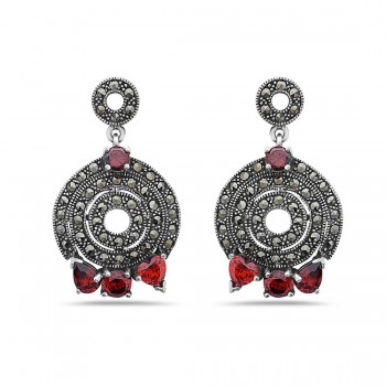 Marcasite Earring Marcasite Swirl with Garnet Cubic Zirconia Heart,Round,Tear Drop Dangling