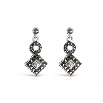 Marcasite Earring Circle+Square Cut Marcasite Bottom with Clear Cubic Zirconia