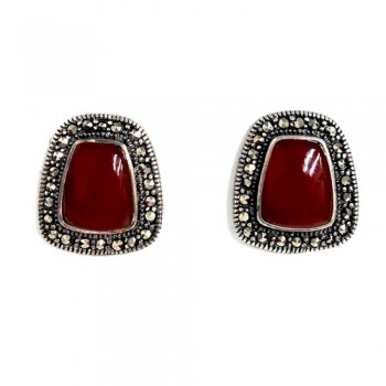Marcasite Earring Trapezoid Carnelien with Marcasite