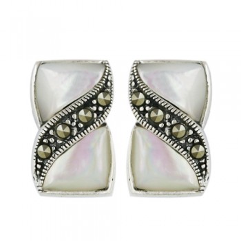 Marcasite Earring Wavy Marcasite Line White Mother of Pearl (Smaller with Direct