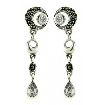 Marcasite Earring Circle with Clear Cubic Zirconia Bezel+Tear Drop