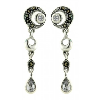 Marcasite Earring Circle with Clear Cubic Zirconia Bezel+Tear Drop