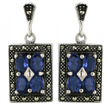 Marcasite Earring 4Pcs (6X4mm) Oval Tanzanite Cubic Zirconia Rectangular Dangle