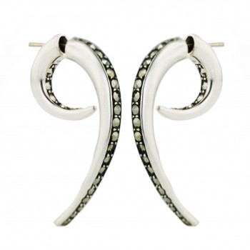 Marcasite Earring 2-Part Swirl+14K Gold Post "Js"