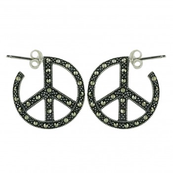 Marcasite Earring Open Peace Symbol