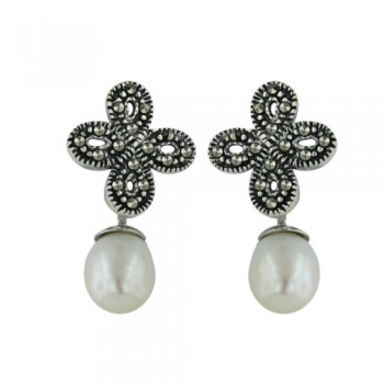 Marcasite Earring Celtic Knot Top with 7-9mm Fresh Water Pearl Dangling