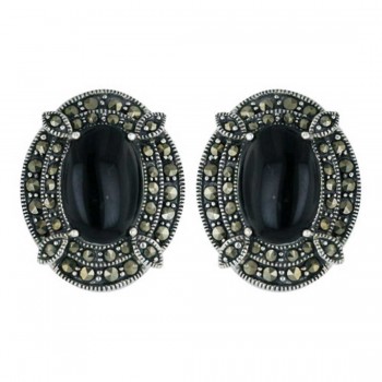 Marcasite Earring 25X20mm Onyx Cabochon Oval with Marcasite Marquis 4