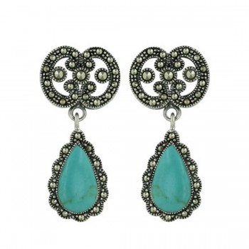 Marcasite Earring Reconstituent Turquoise 15mm Teardrop