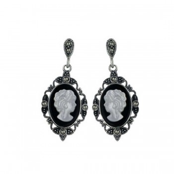 Marcasite Earring 10-14mm Oval Shape with Lady Cameo