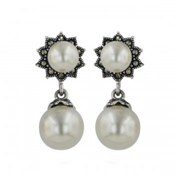 Marcasite Earring Shell Pearl Post+Shell Pearl Dangling