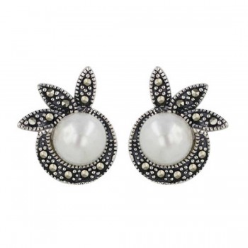 Marcasite Earring Apple Shape 3 Marquise Marcasite Pave Shaped Top