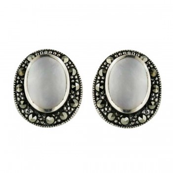 Marcasite Earring Stud with Mother of Pearl