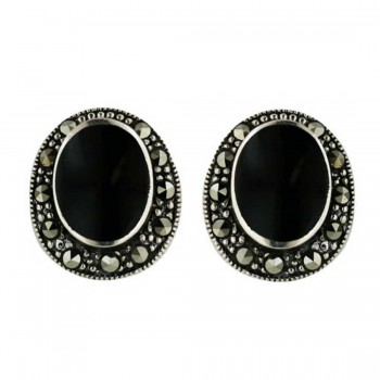 Marcasite Earring Stud with Onyx