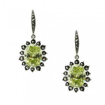 Marcasite Earring Stud Oval Peridot Cubic Zirconia Dangling