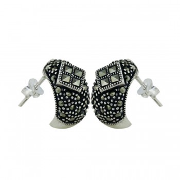 Marcasite Earring Half Hoop with Square Marcasite