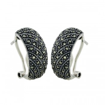 Marcasite Earring Half Hoop Diagonol Marcasite Lines