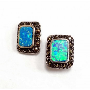 Marcasite Sterling Silver Earring Blue Synthetic O