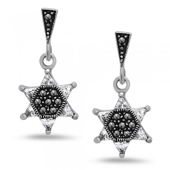 SS Earring David Star Clear Cz & Marcasite Center, Clear