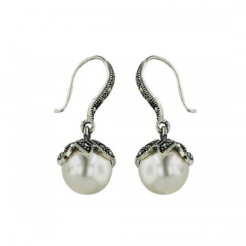 Marcasite Earring 12mm Pearl with Marcasite Flower Cap