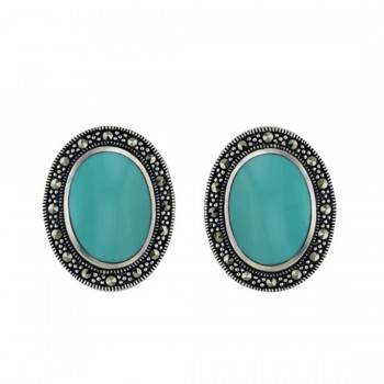 Marcasite Earring 12X17mm Turquoise Center Marcasite Surround