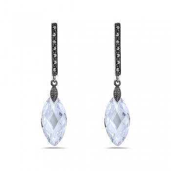 Marcasite EARRING 9X18MM CHESS CUT CLE MARQUIS Cubic Zirconia Marcasite BAR