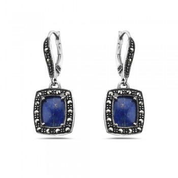 MS EARRING 9X7MM CHESS CUT SQUARE LAPIS MS AROUND