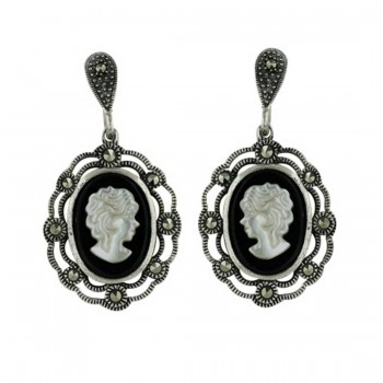 Marcasite Earring Cameo Dangle Marcasite on Side