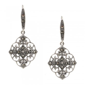 Marcasite Earring Open Rhombus Filigree with Marcasite Leverback