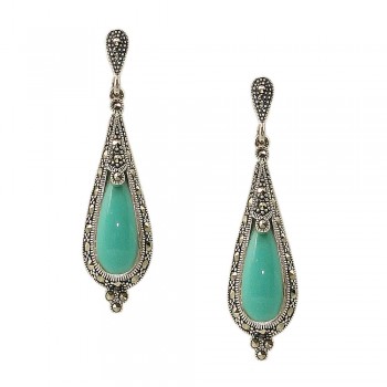 Marcasite Earring Faux Turquoise Teardrop with Marcasite Outline