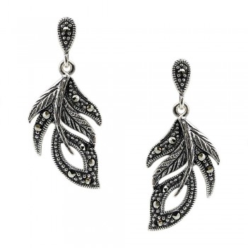 MARCASITE EARRING LEAF PAVE WITH SWISS MARCASITE STUD POS