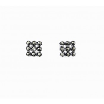 MARCASITE EARRING 3*3 ROUND MARCASITE FORMED SQUARE STUD