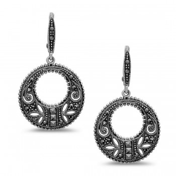 MARCASITE EARRING ROUND FILIGREE MARCASITE LEVERBACK