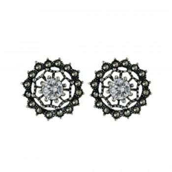 MARCASITE EARRING WEB CLEAR CUBIC ZIRCONIA CENTER MARC. OUTLINE