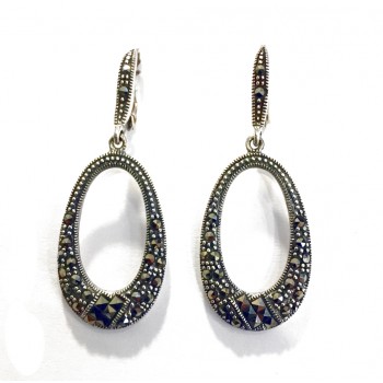 MARCASITE EARRING OVAL LINE SQUARE CUT SLANTING LI