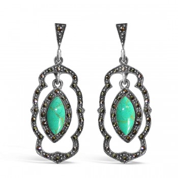 Marcasite Earring Dangling Victoria Line Marquis Reconsti