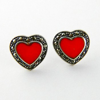 Marcasite EARRING HEART STUD MARCASITE WRAP RECONSTITUENT