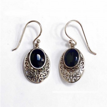 Marcasite Earring Oval Onyx Oval Filigree