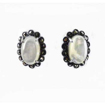 Marcasite Earring Oval Mother Of Pearl Marcasite Around