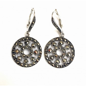 MS EARRING SUN CIRCLE WITHIN CIRCLE SQUARE CUT MARCASITE