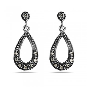 Marcasite EARRING DANGLE TINY TEAR DROP LINE