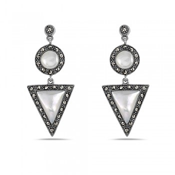 Marcasite EARRING DANGLE ROUND AND TRIANGLE SHAPES WITH M