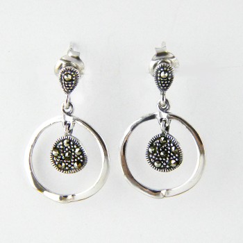 Marcasite EARRING DANGLE SLIGHTLY TWISTED ROUND WITH INNE