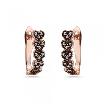 Rose Gold Marcasite Strung Heart Huggie Earrings